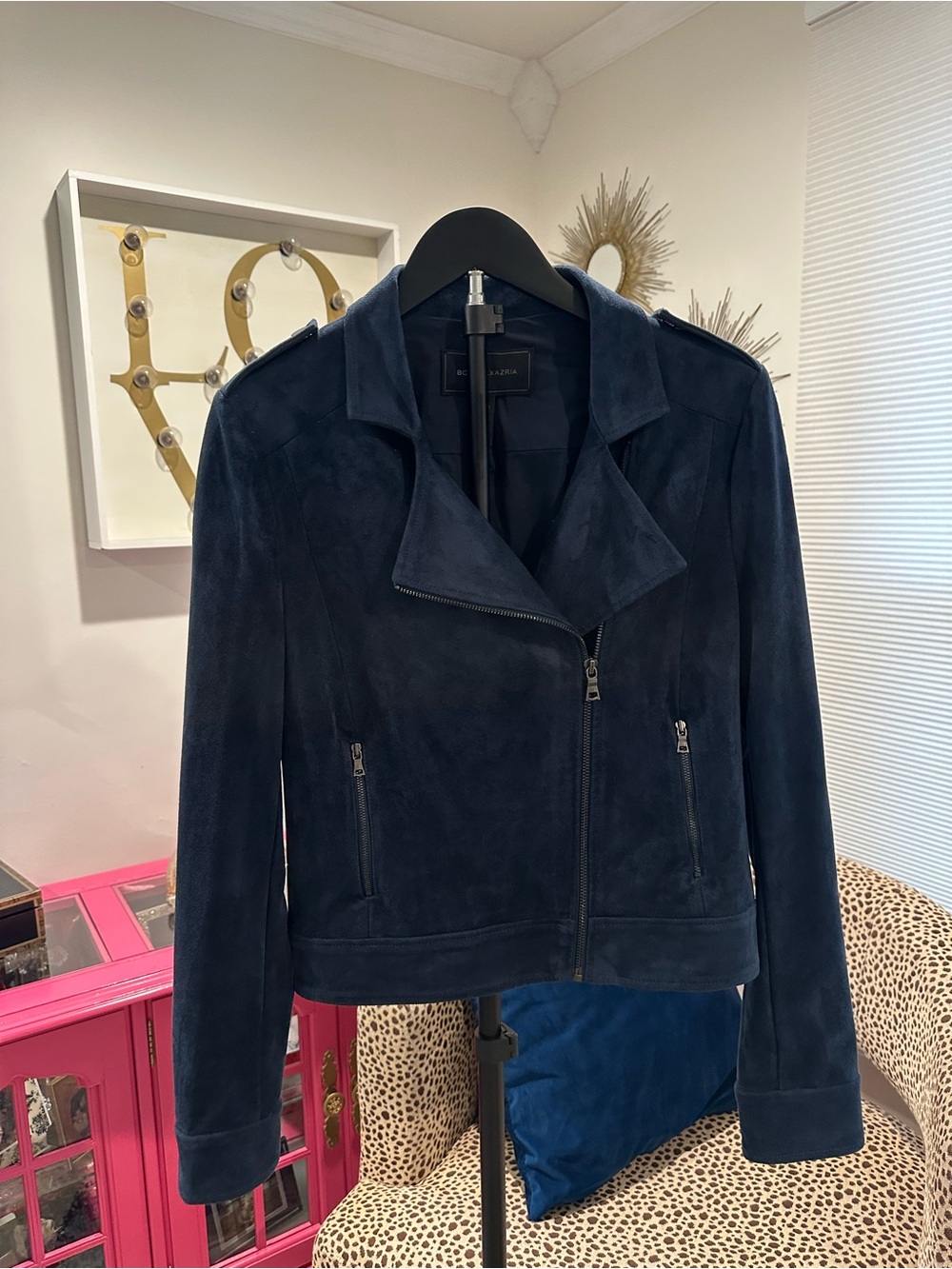 BCBGMaxAzria Navy Suede Moto Jacket Size M